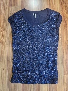 Studio Y Navy Blue Sequin Tank Top